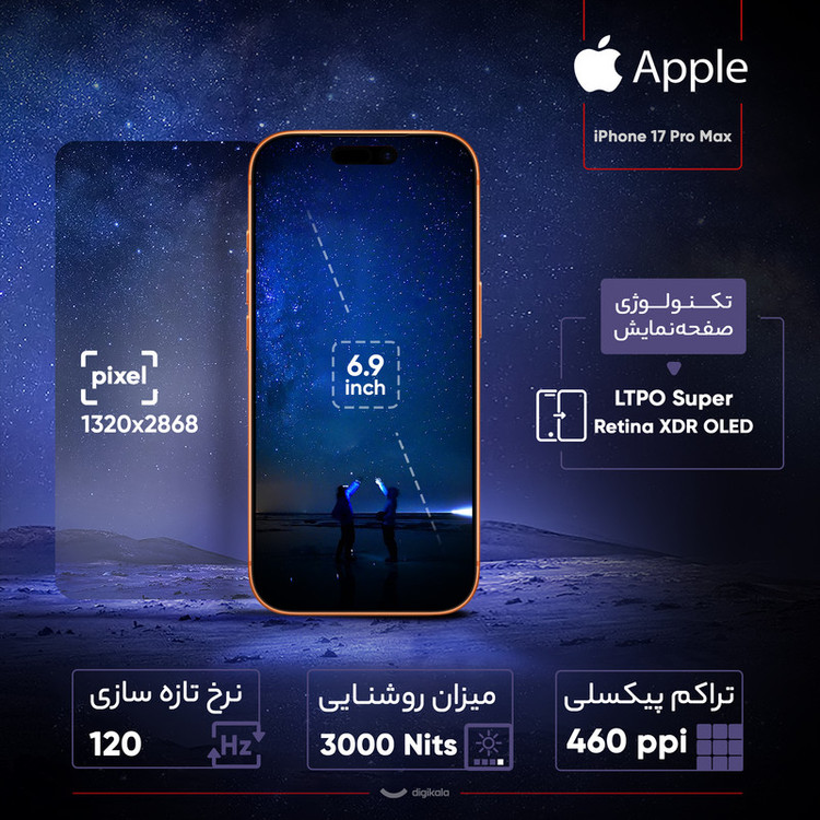 گوشی موبایل اپل مدل iPhone 17 Pro Max ZAA تک سیم کارت + eSim ظرفیت 256 گیگابایت و رم 12 گیگابایت - نات اکتیو